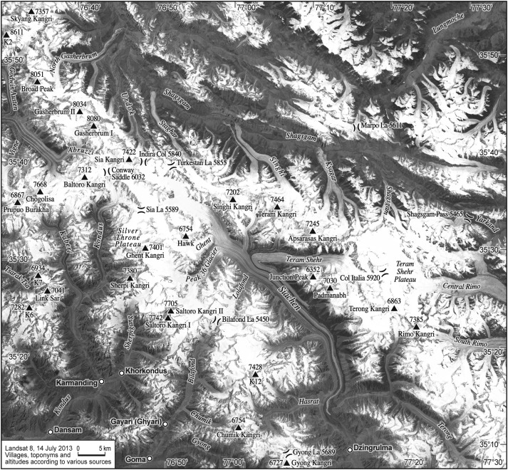 Siachen Glacier · Δορυφορική εικόνα αρχείου της περιοχής Siachen.