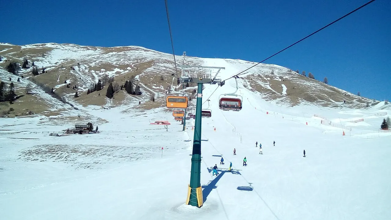 Ski slopes and lifts at Alpe Lusia, Italy