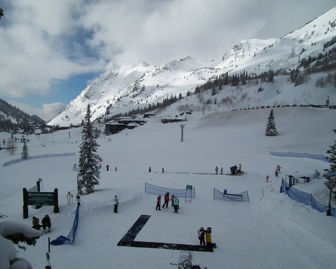 Children taking skiing lessons at Alta Ski Area in Utah.