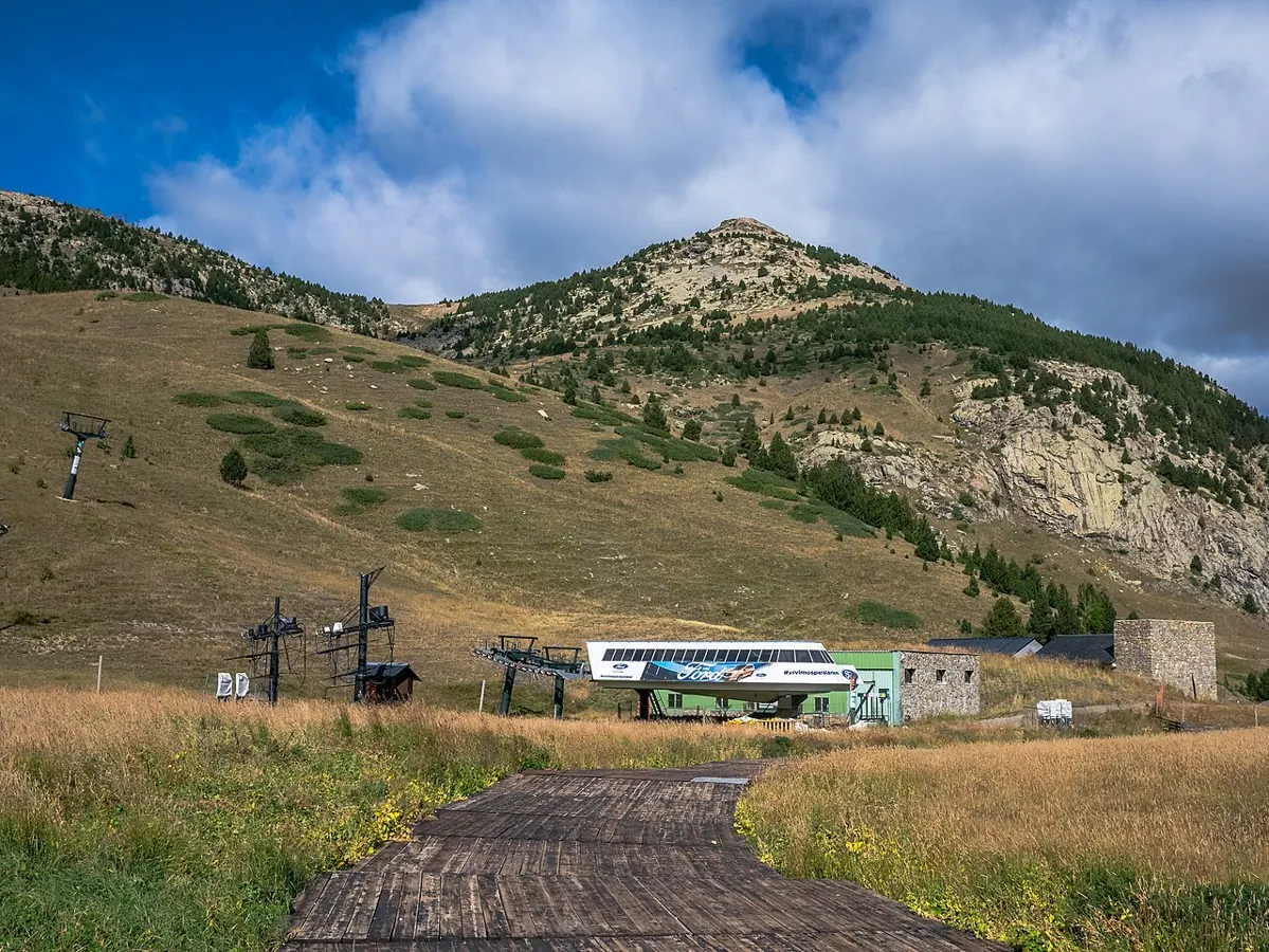 Pico de Cerler in the back and skiing resort of Ampriu in summer. Huesca, Aragon, Spain