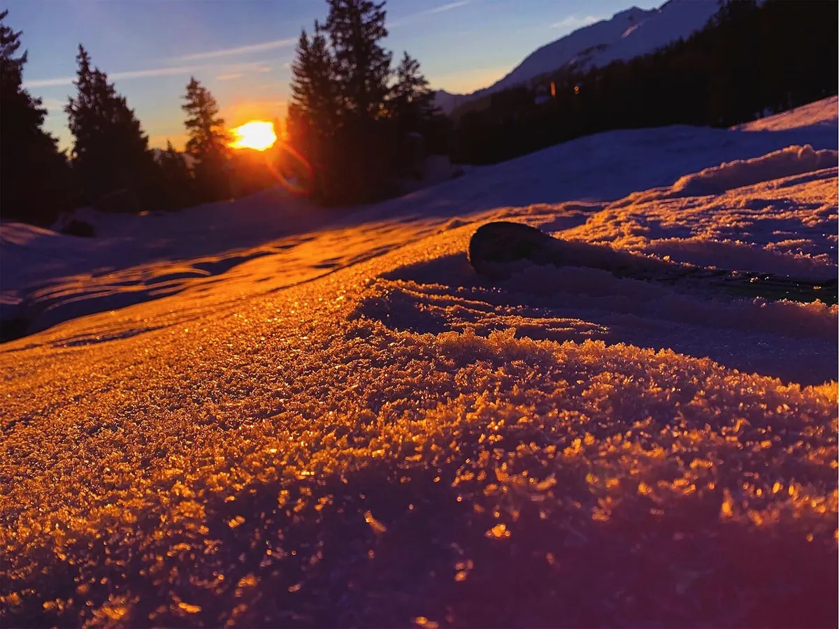 Sunset after coming back from skiing In crans Montana