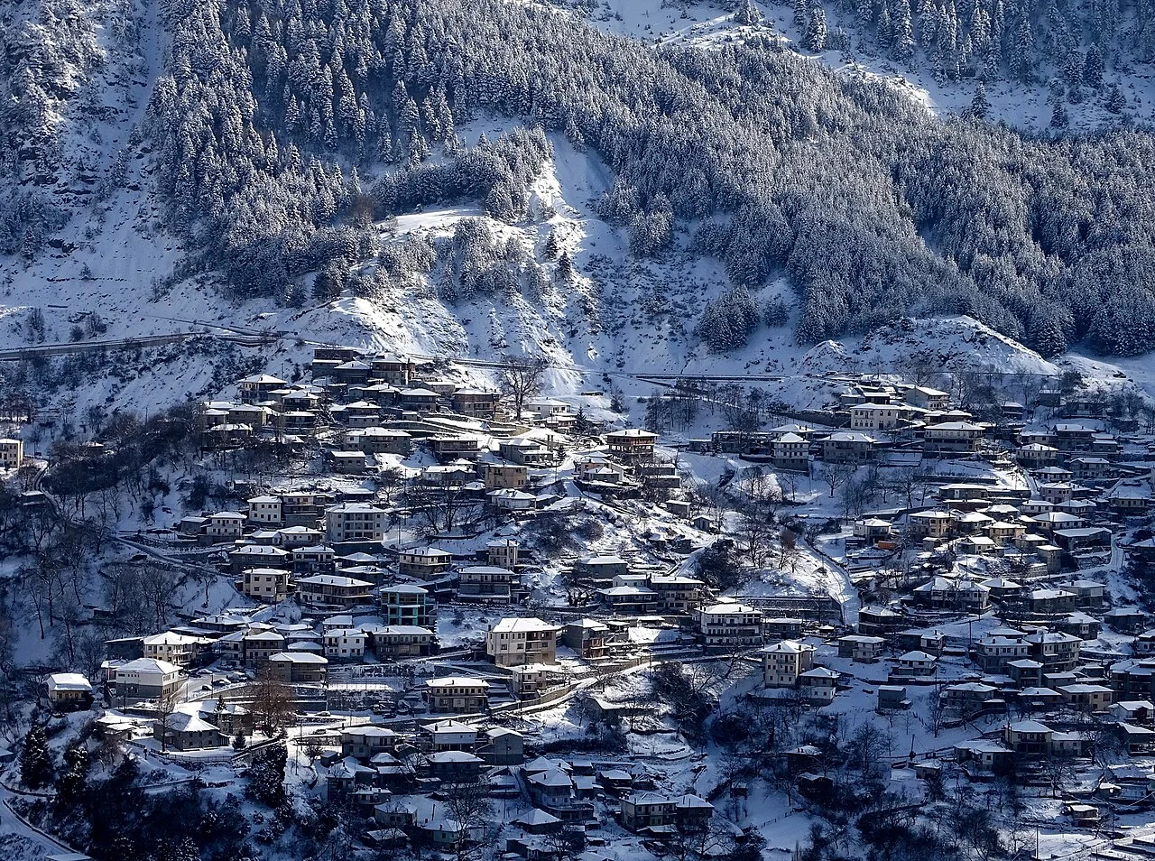 Metsovo on a snow-covered hillside