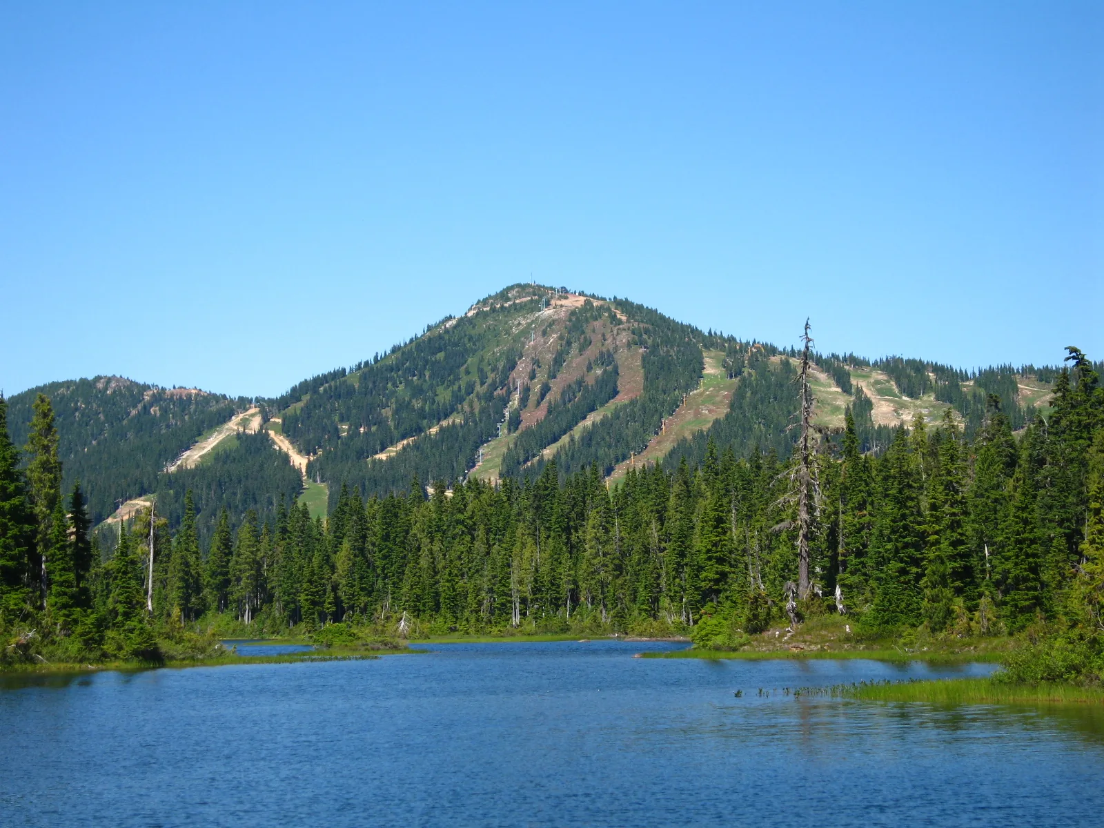 Το Mount Washington πέρα από μια λίμνη, από το Forbidden Plateau το καλοκαίρι, στο νησί Βανκούβερ.