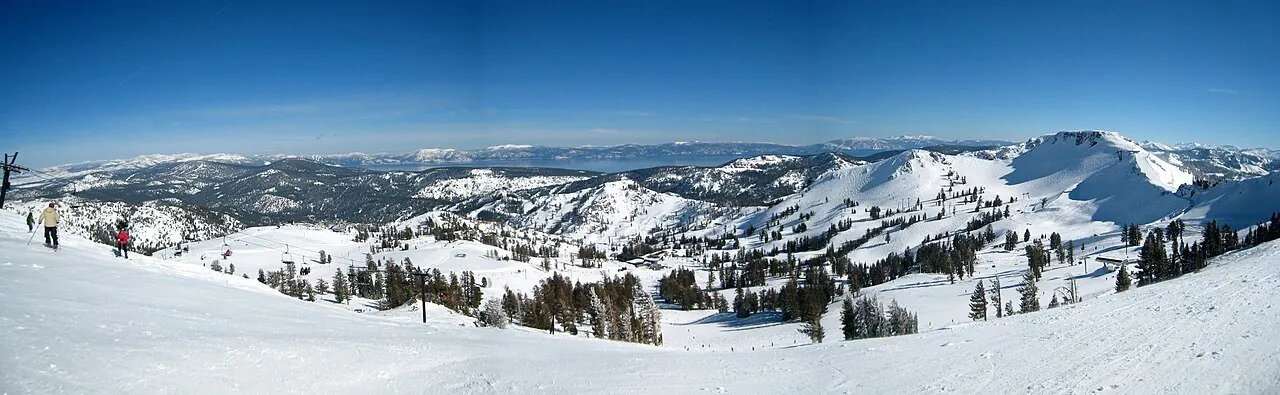 The Palisades Tahoe ski area, with Washeshu Peak to the right.
