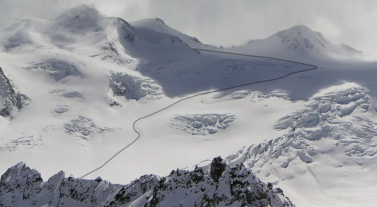 Wildspitze and Taschachferner glacier seen from Hinterer Brunnkogel above the Pitztal glacier ski area, Austria (wider destination area; not necessarily the ski slopes)