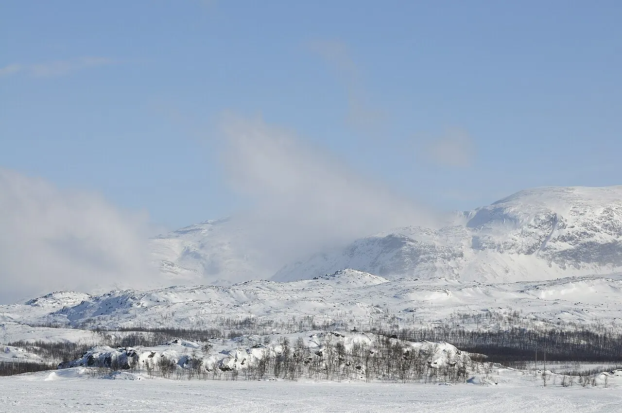 Snow-covered mountain landscape at Riksgränsen, Sweden