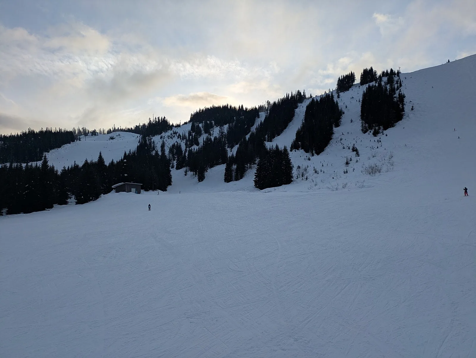 Snow-covered slopes at Summit Central at Snoqualmie Pass, Washington.