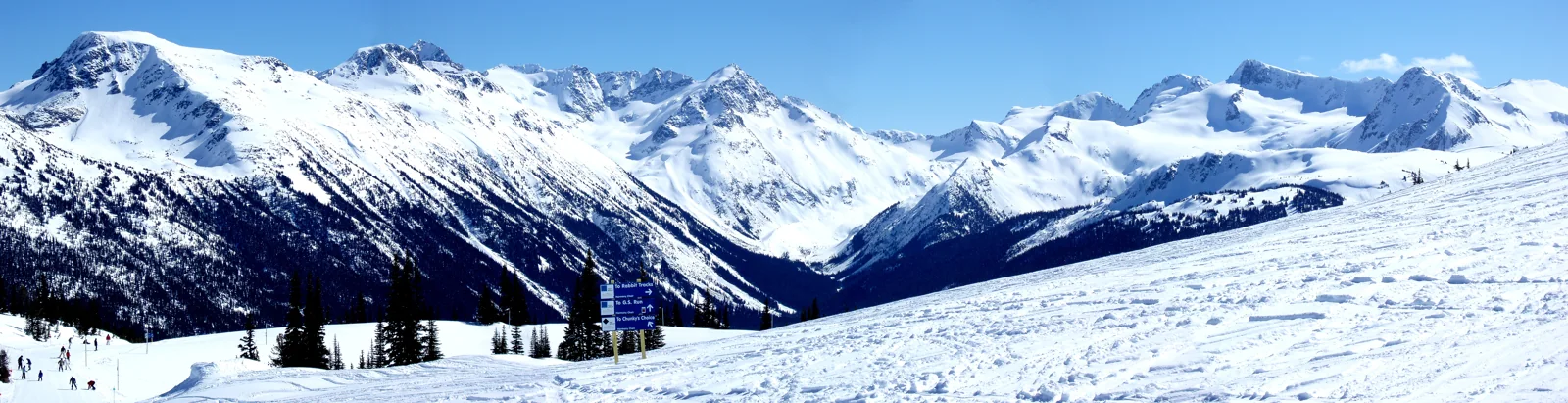 Panorama from the Roundhouse at Whistler toward the Blackcomb side, British Columbia, Canada