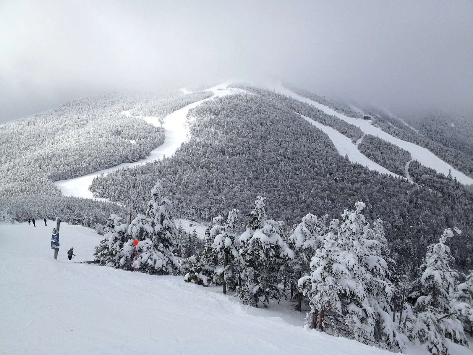 Snowy ski runs and frosted trees at Whiteface Mountain, New York.