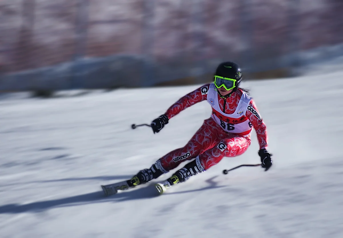 Skier descending a slope at Yunding Resort Secret Garden in Chongli