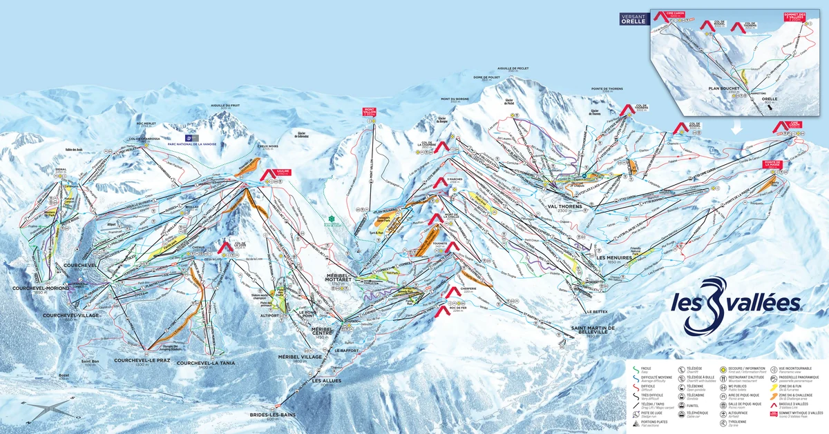 Official panoramic piste map of Méribel showing ski runs and lifts