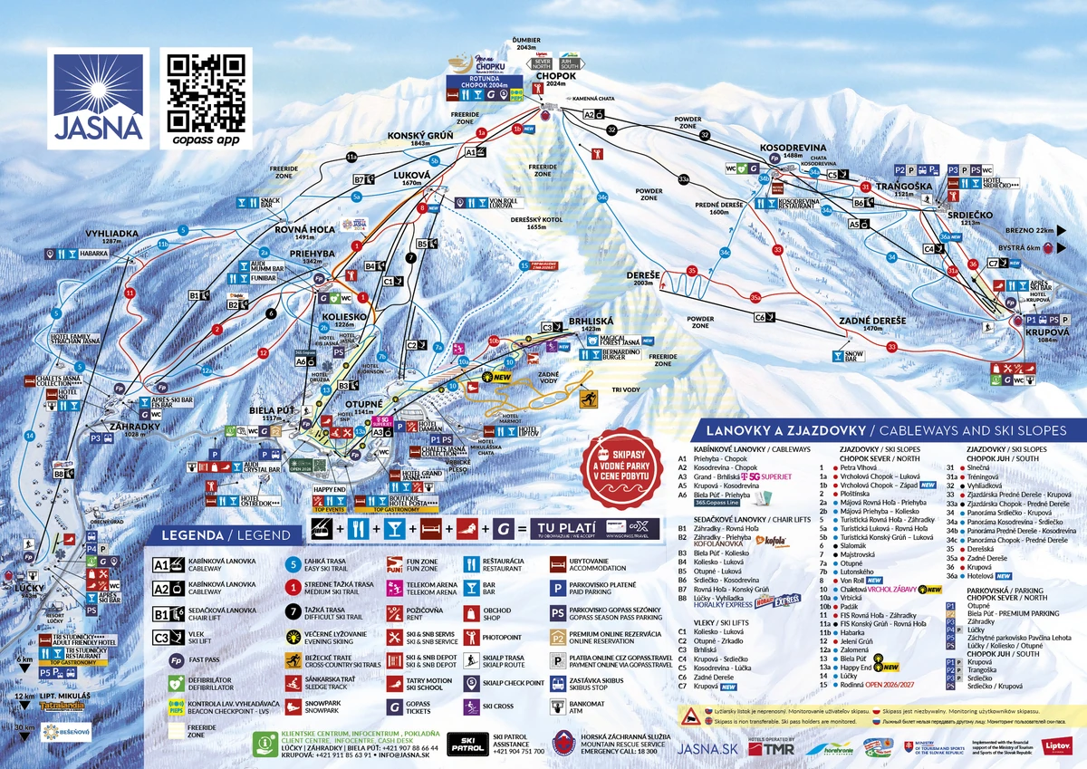 Official piste map · Jasná — ski runs and lifts