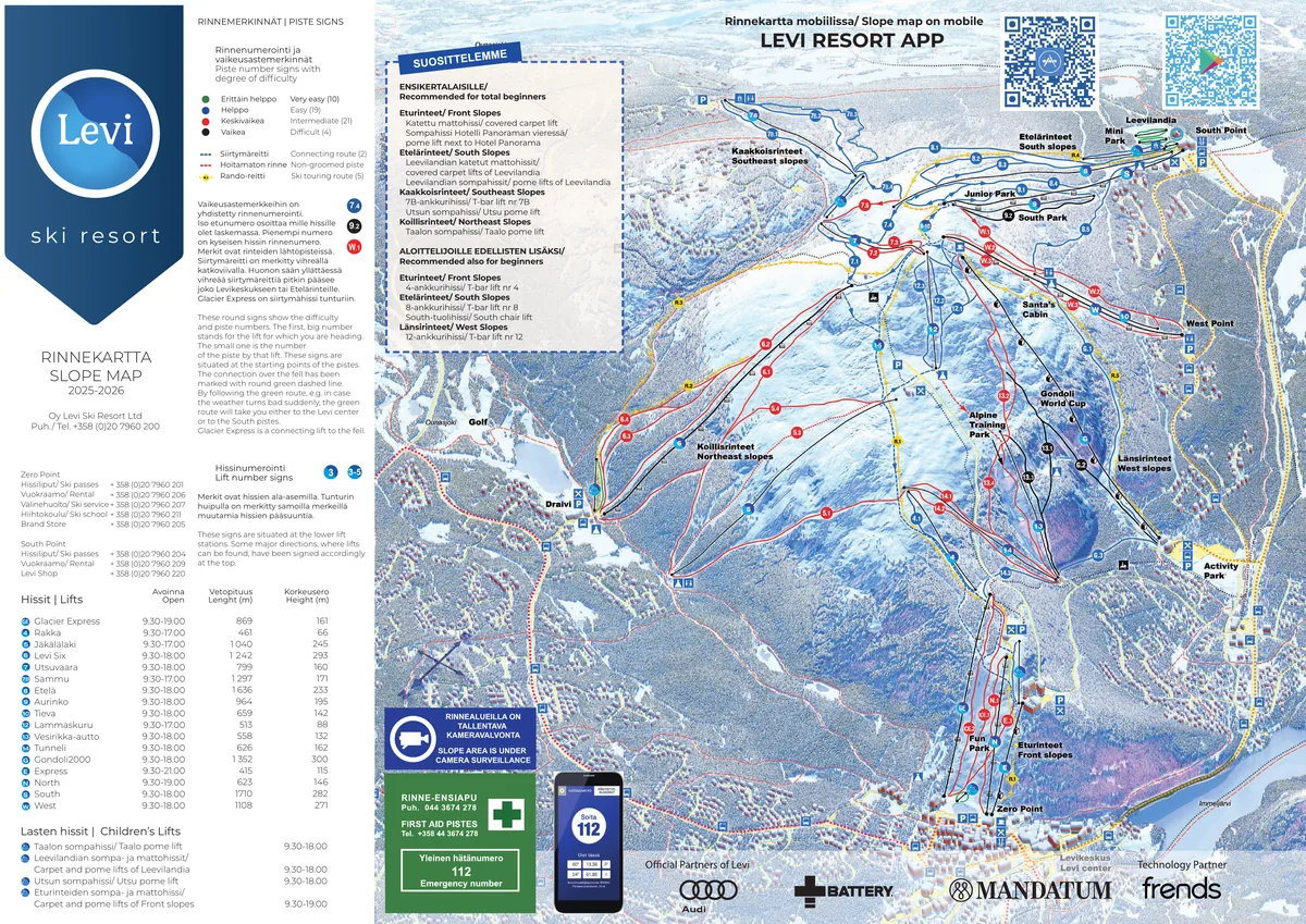 Official piste map · Levi · 2025–2026 — ski runs and lifts