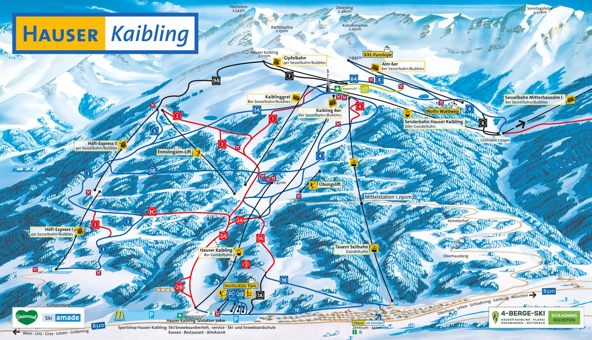 Official piste map · Hauser Kaibling · 2025 — ski runs and lifts