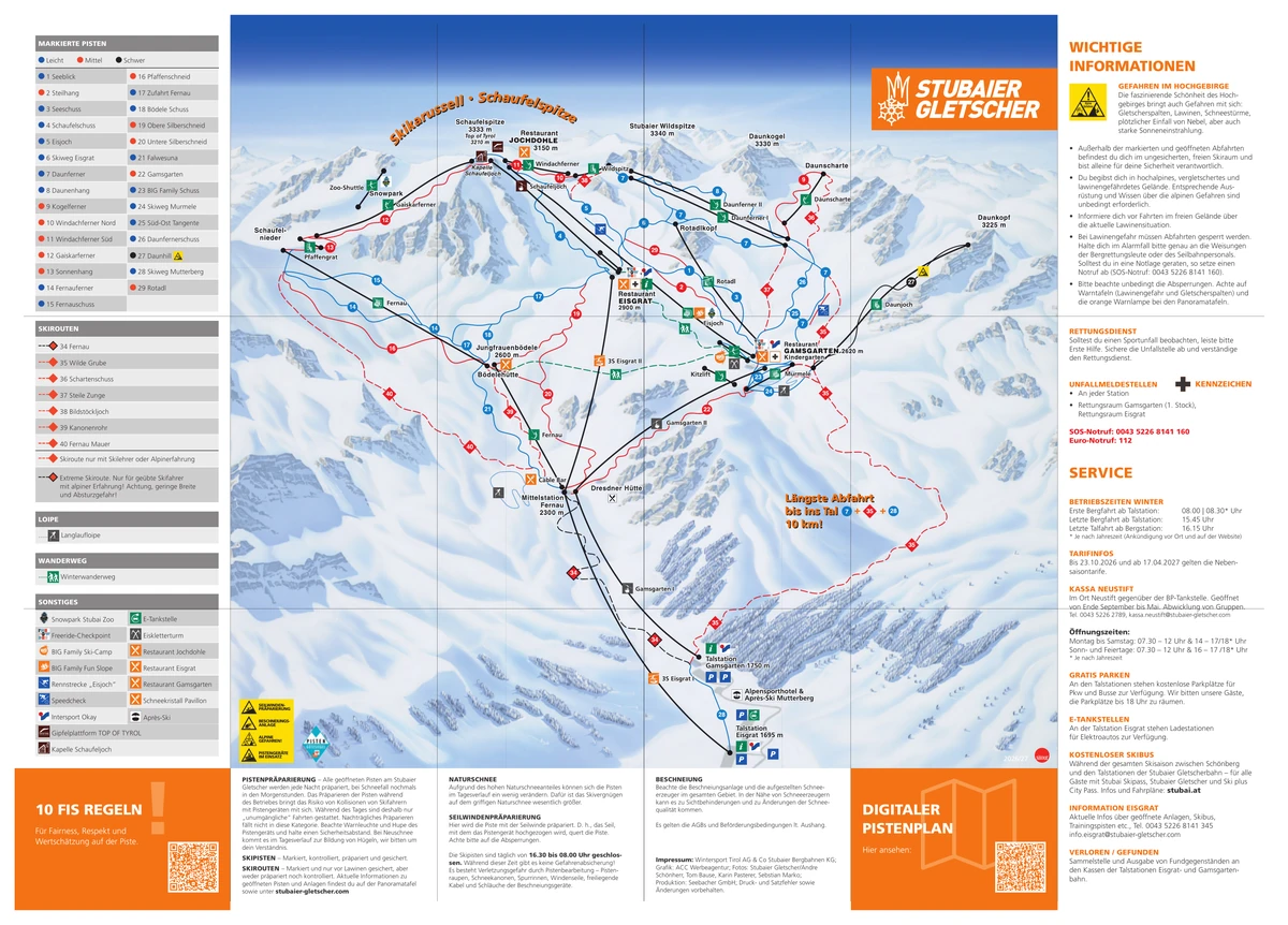 Official piste map · Stubai Glacier · 2026–2027 — ski runs and lifts