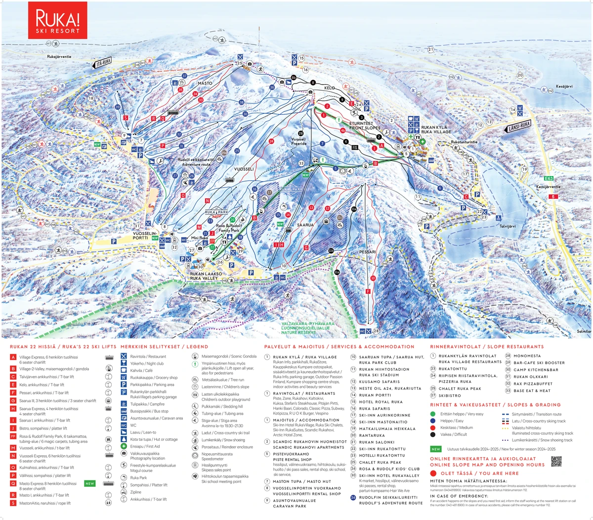 Official piste map · Ruka · 2024–2025 — ski runs and lifts