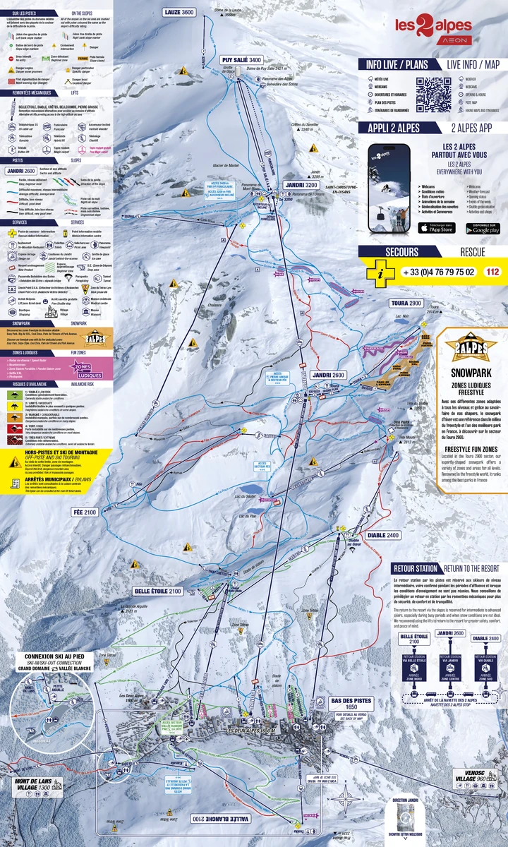 Official piste map · Les Deux Alpes · 2026 — ski runs and lifts