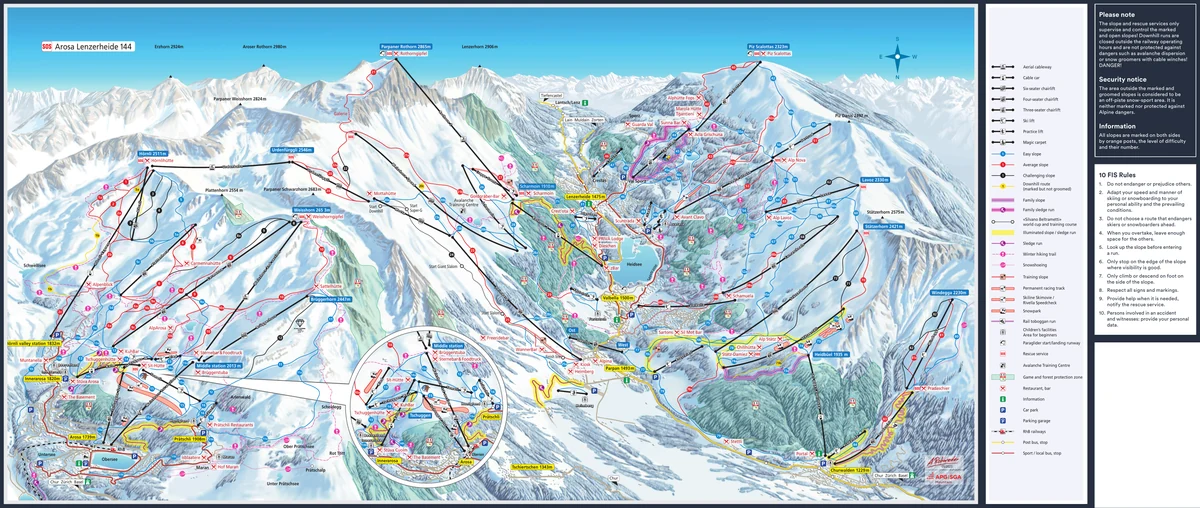 Official panoramic piste map of Arosa Lenzerheide showing ski runs and lifts