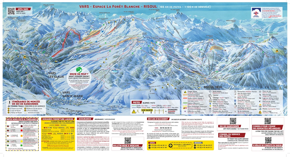 Official panoramic piste map of Forêt Blanche : Vars/Risoul showing ski runs and lifts