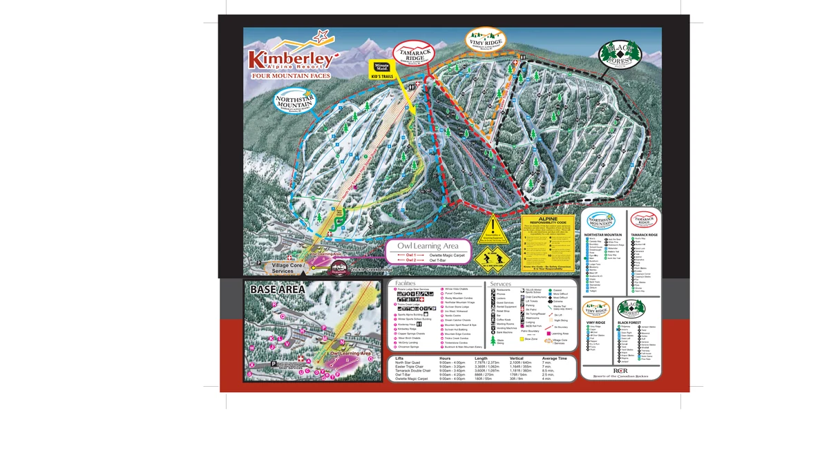 Official panoramic piste map of Kimberley Alpine Resort showing ski runs and lifts