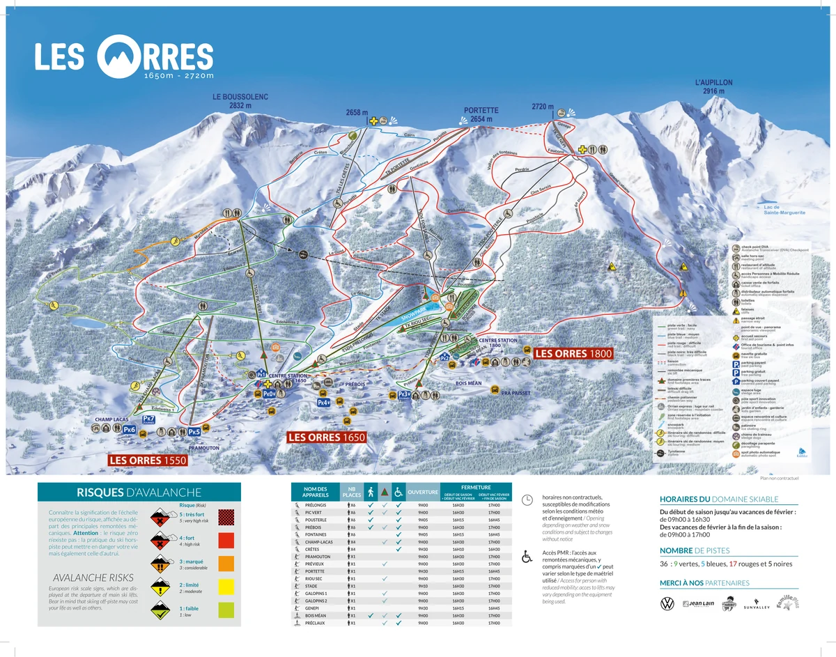 Official panoramic piste map of Les Orres showing ski runs and lifts