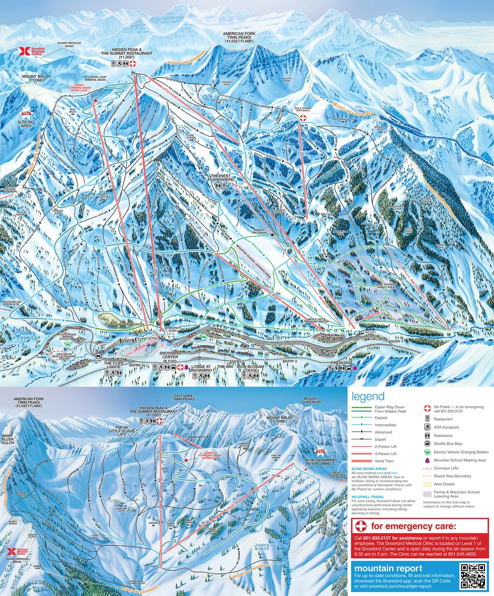 Official piste map · Snowbird · 2025–2026 — ski runs and lifts