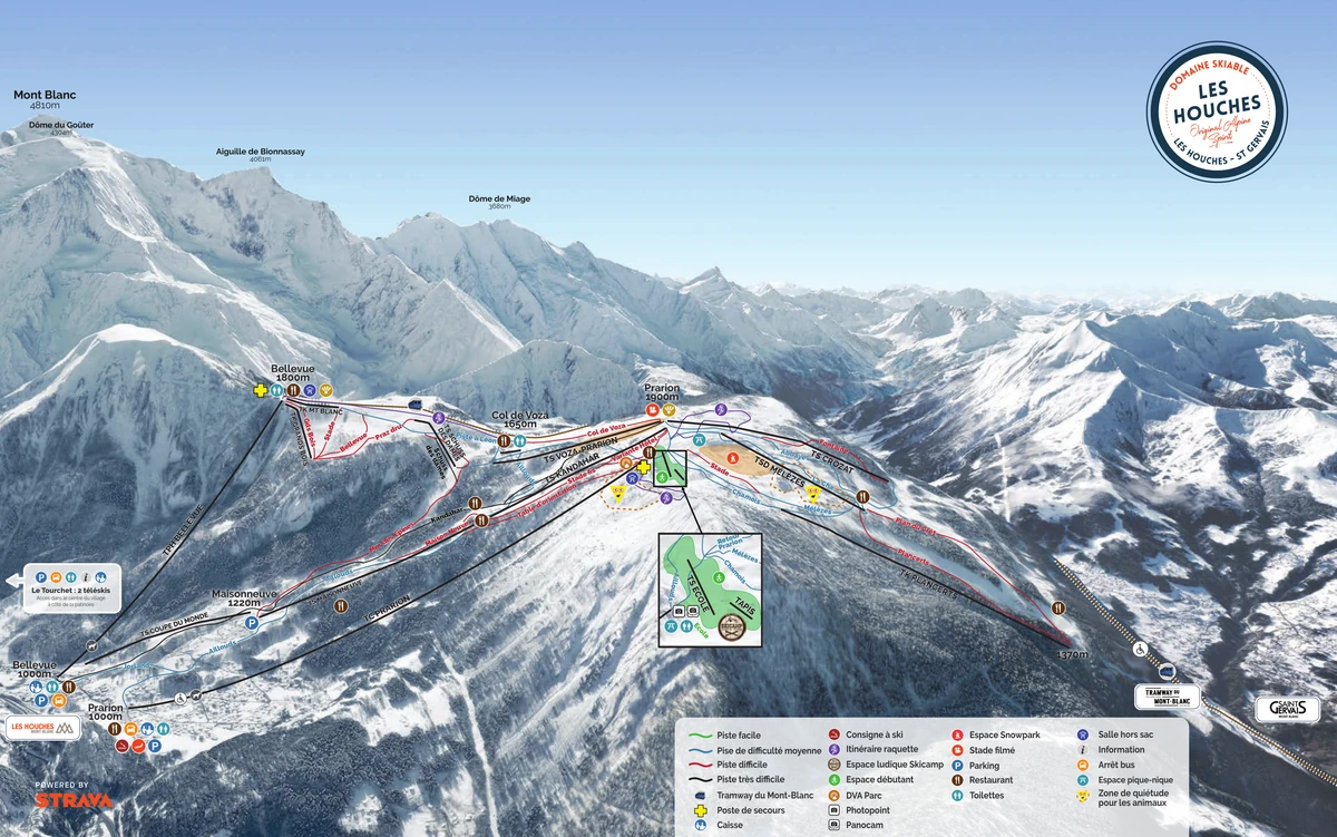 Επίσημος χάρτης πιστών · Λεζ Ους – Σεν Ζερβέ · Les Houches–Saint-Gervais — πίστες σκι και αναβατήρες