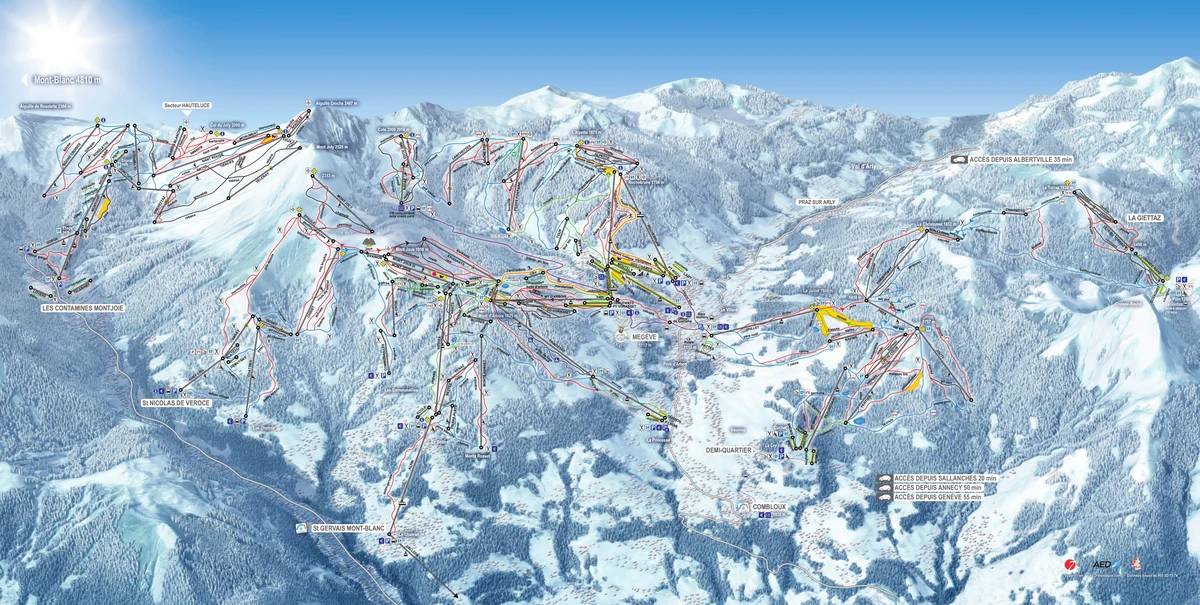 Επίσημος χάρτης πιστών · Μεζέβ · Évasion Mont-Blanc — πίστες σκι και αναβατήρες
