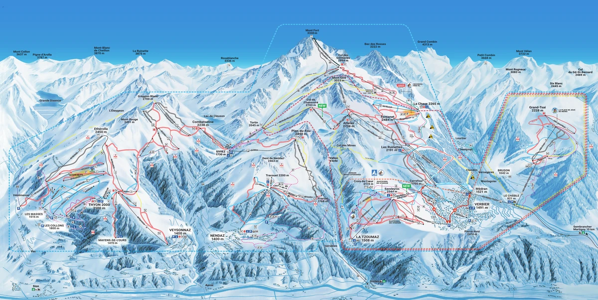 Official piste map · Nendaz Veysonnaz · 4 Vallées — ski runs and lifts