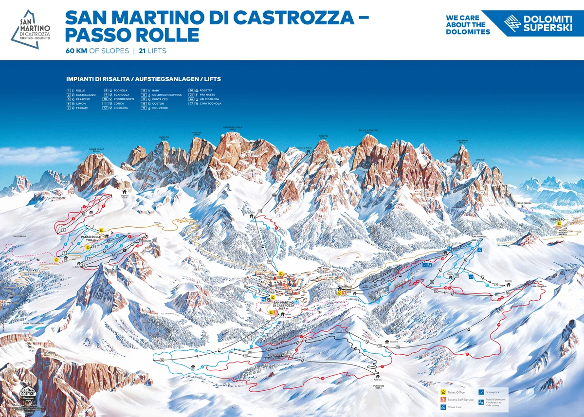 Official piste map · San Martino di Castrozza · 2025–2026 — ski runs and lifts