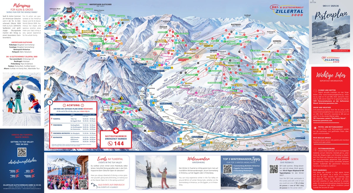 Official piste map · Hintertux Glacier · 2025–2026 · Zillertal 3000 — ski runs and lifts