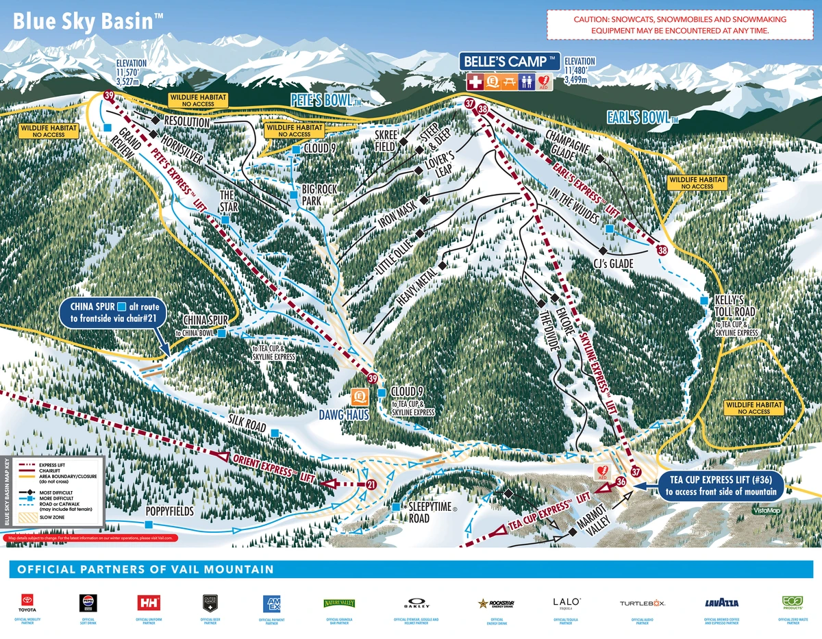 Επίσημος χάρτης πιστών · Βέιλ · Blue Sky Basin — πίστες σκι και αναβατήρες