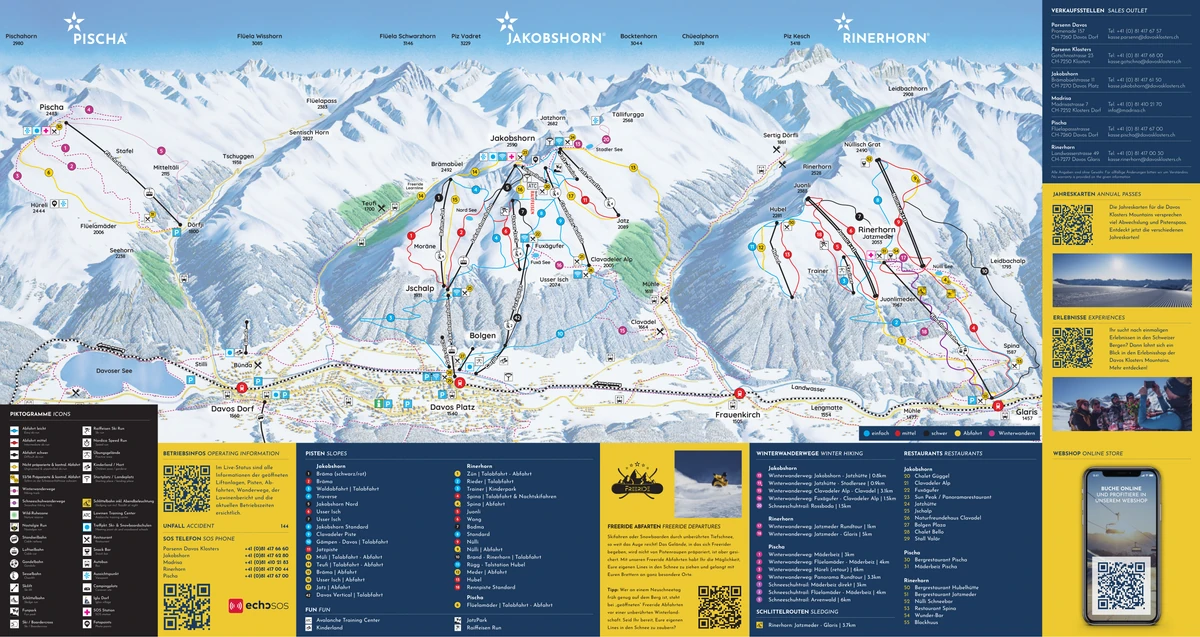 Official piste map · Davos Klosters · 2025–2026 · Jakobshorn / Rinerhorn / Pischa — ski runs and lifts