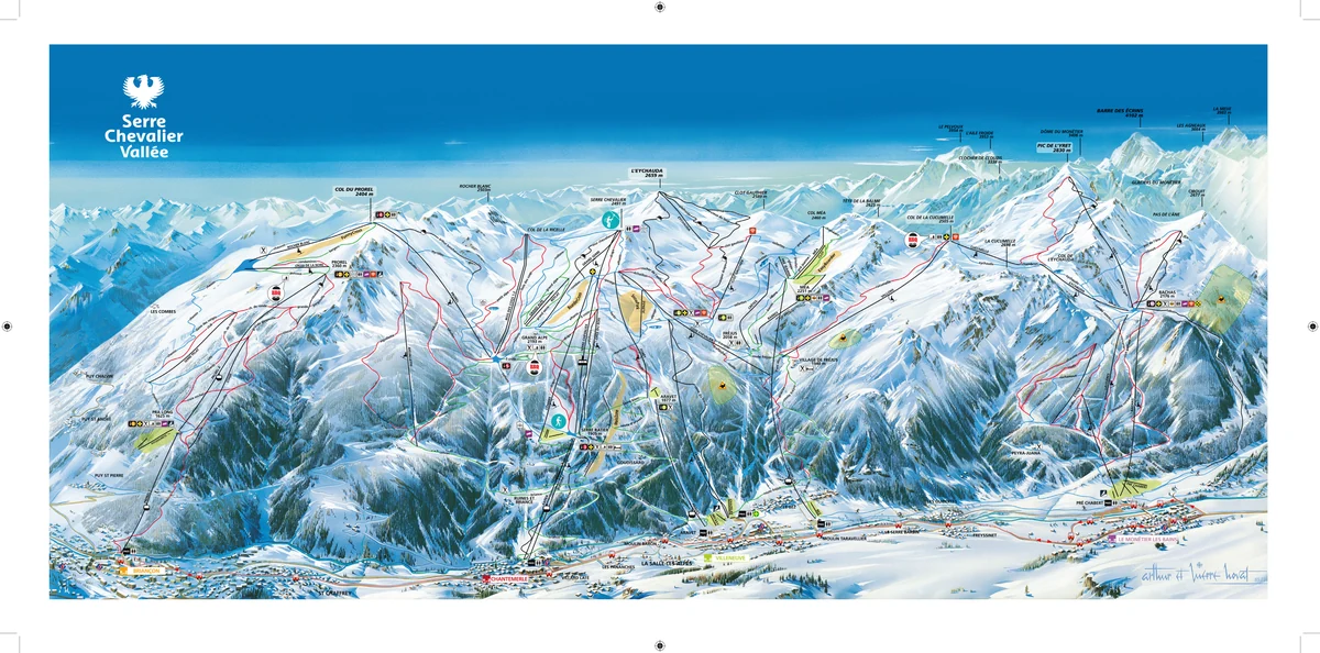 Official panoramic piste map of Serre Chevalier showing ski runs and lifts