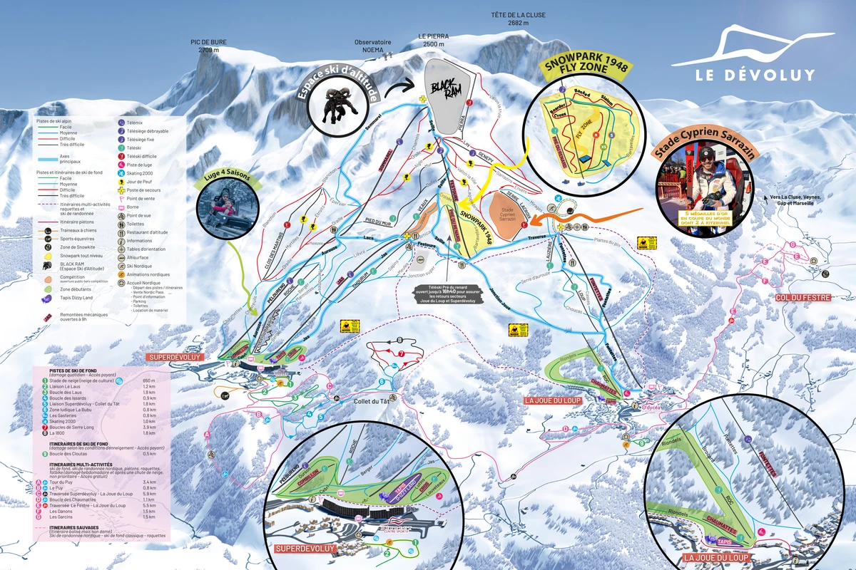 Official piste map · Dévoluy · 2025–2026 — ski runs and lifts