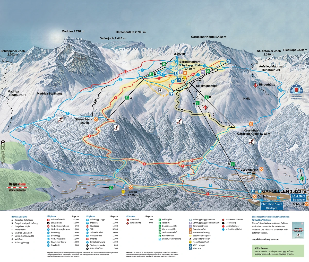 Official piste map · Gargellen · 2025–2026 — ski runs and lifts