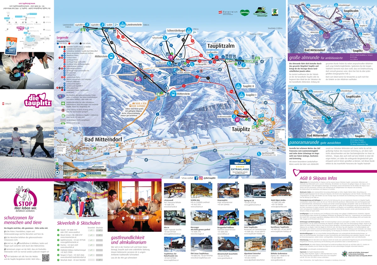 Official piste map · Tauplitz / Bad Mitterndorf · 2026–2027 — ski runs and lifts