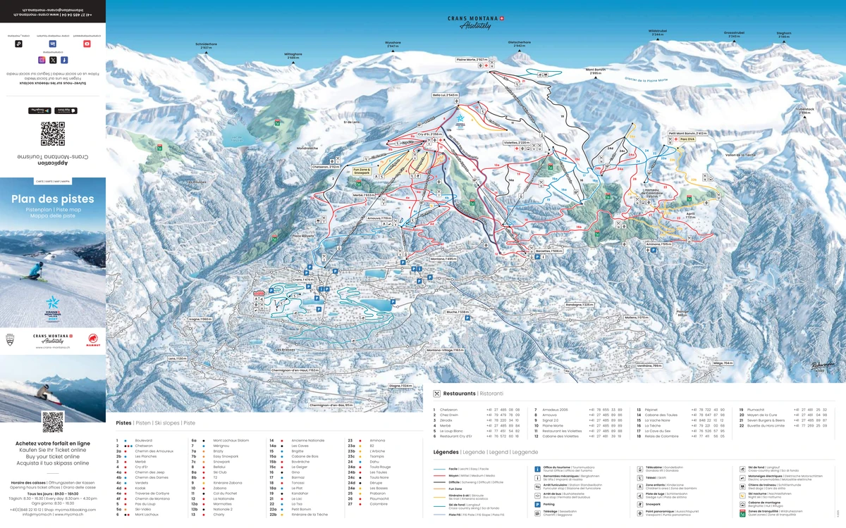 Official piste map · Crans-Montana · 2026 — ski runs and lifts