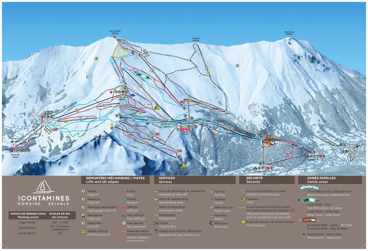 Official piste map · Les Contamines · 2025–2026 — ski runs and lifts