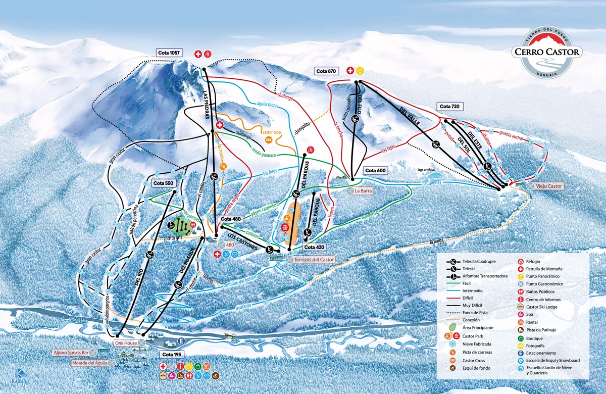 Official piste map · Cerro Castor · 2025 — ski runs and lifts