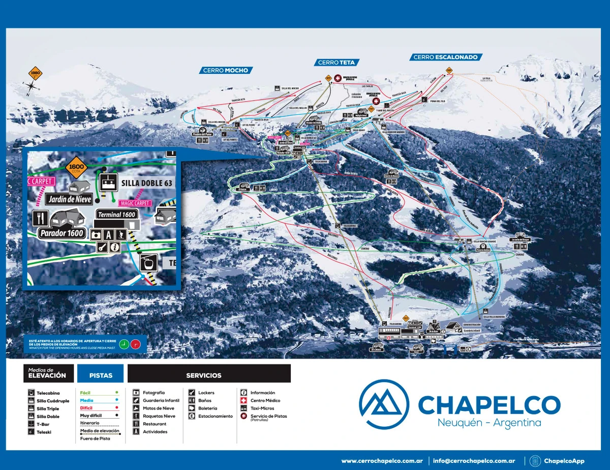 Official piste map · Chapelco — ski runs and lifts