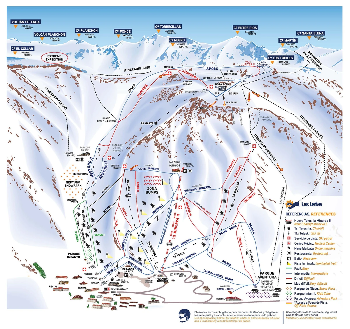 Official piste map · Las Leñas — ski runs and lifts