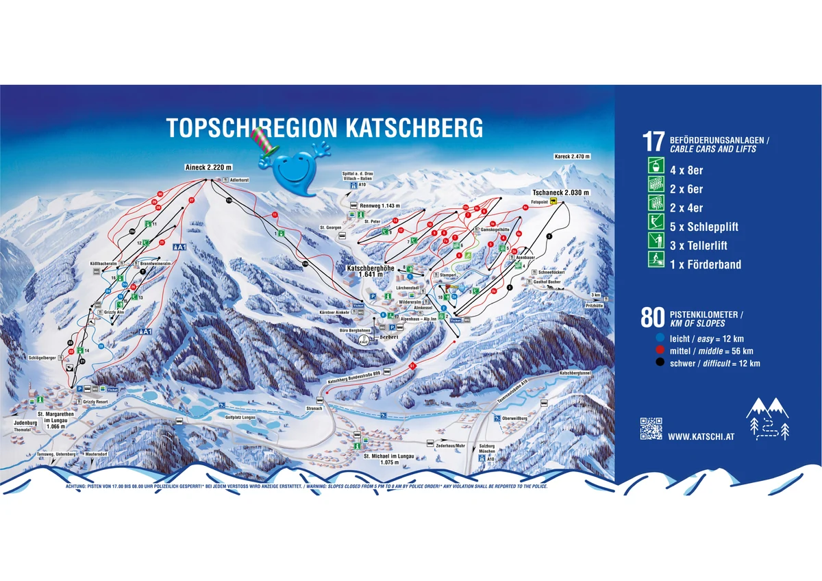 Official panoramic piste map of Katschberg-Aineck showing ski runs and lifts