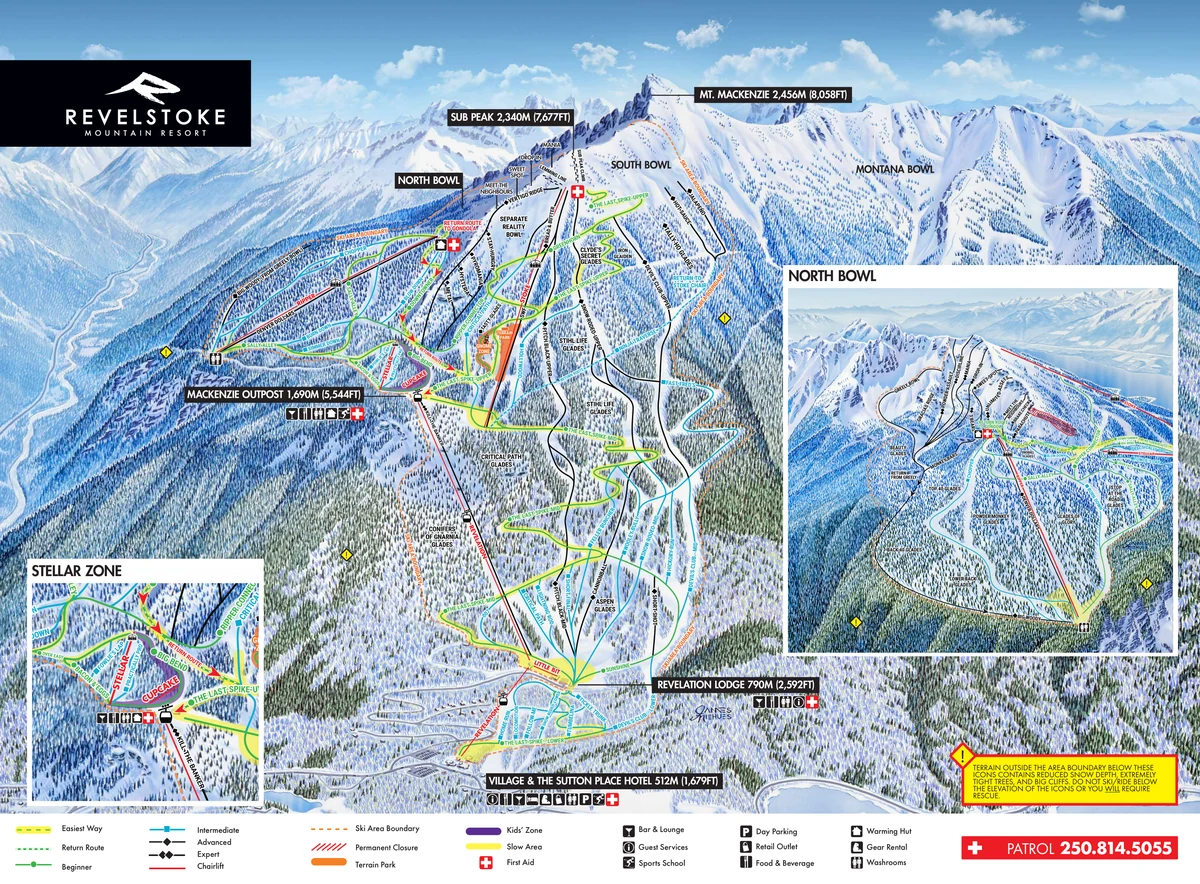 Official panoramic piste map of Revelstoke showing ski runs and lifts