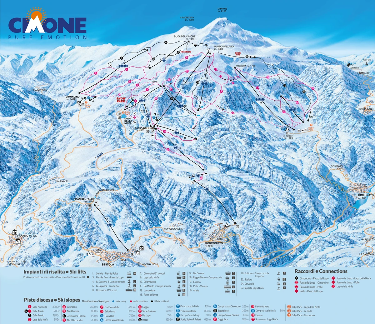 Official piste map · Cimone · 2025–2026 — ski runs and lifts