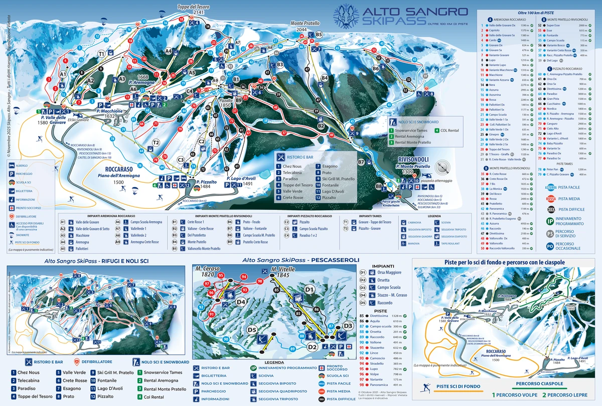 Official piste map · Roccaraso - Rivisondoli · 2025 — ski runs and lifts