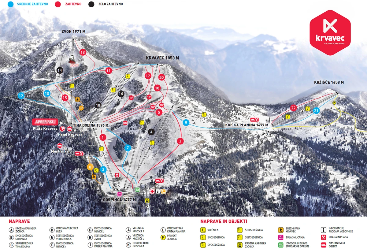 Official piste map · Krvavec — ski runs and lifts