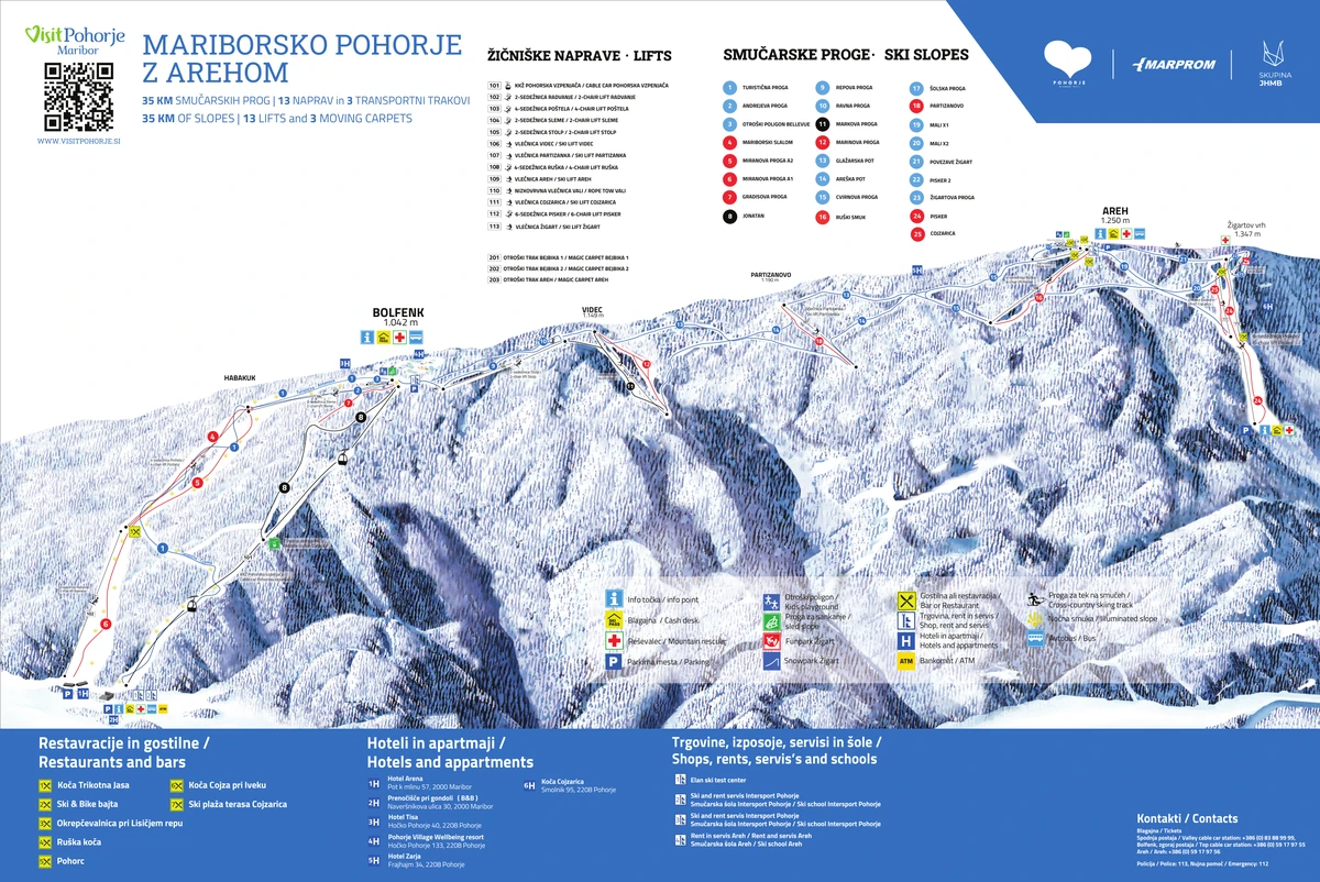 Official piste map · Smučišča Mariborsko Pohorje · 2025–2026 — ski runs and lifts
