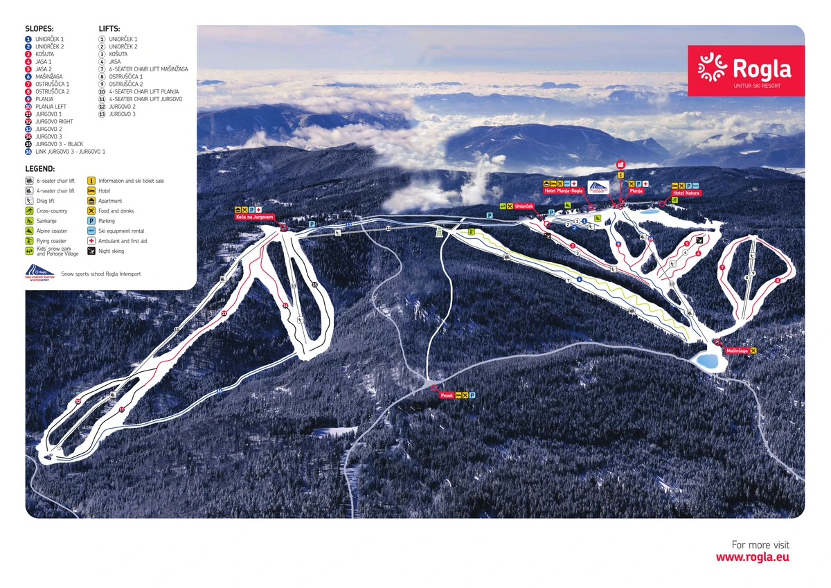 Official piste map · Rogla · 2025–2026 — ski runs and lifts