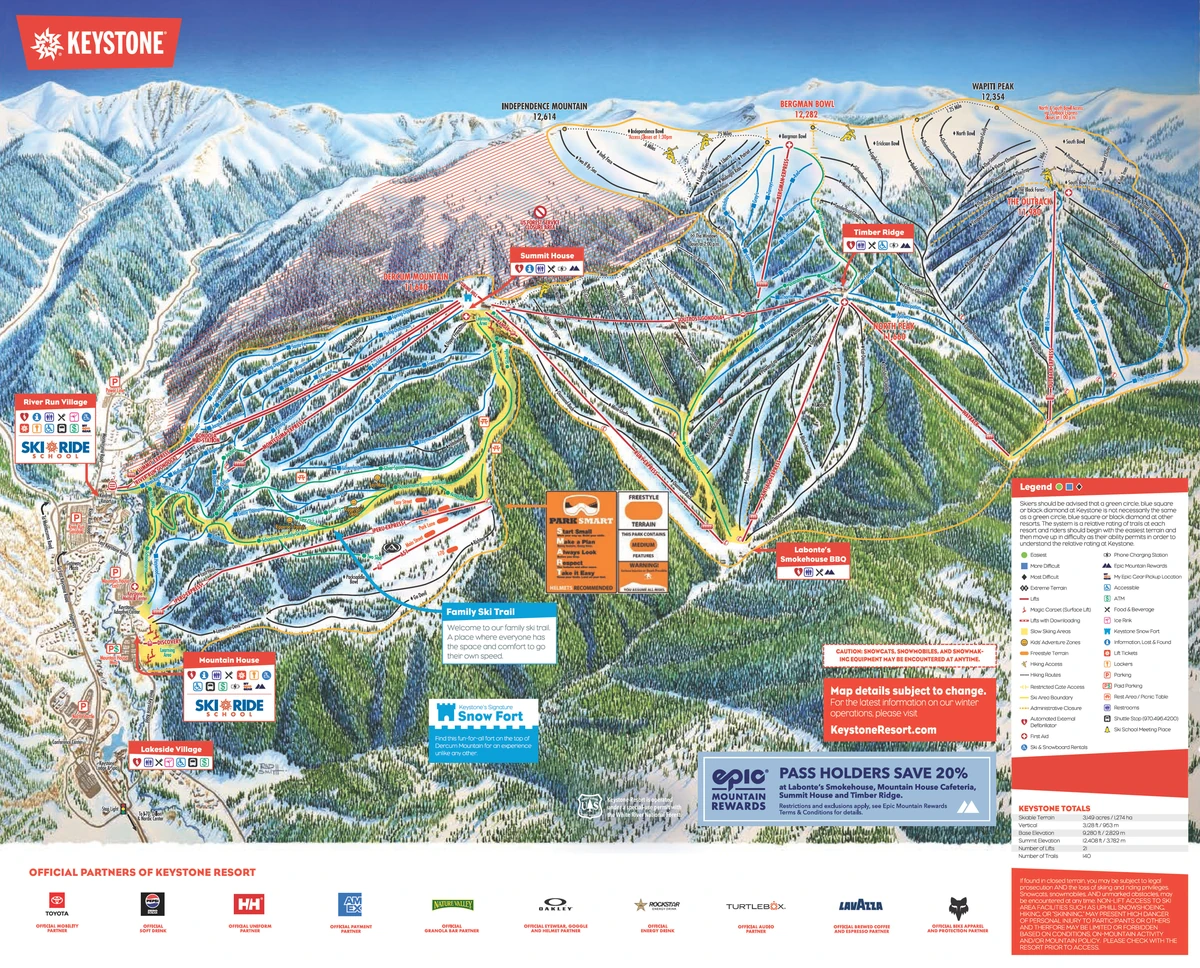Official piste map · Keystone · 2025–2026 — ski runs and lifts